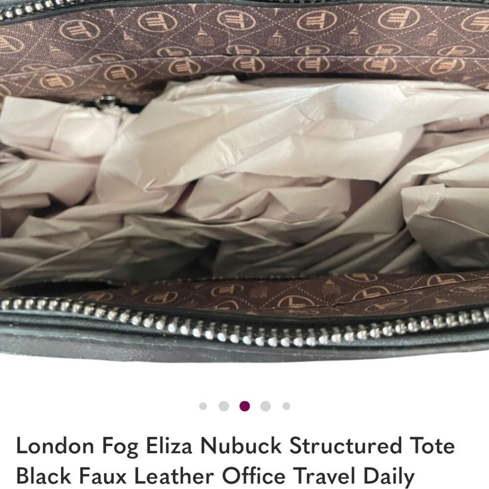London Fog Black Nubuck Structured TOTE - Picture 7 of 9